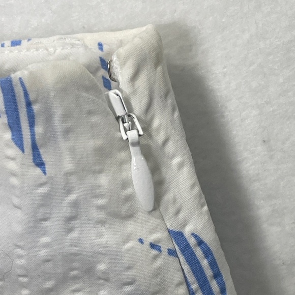 Talbots Tropical Hawaiian Palm Print 100% Cotton Seersucker Blue White Skirt 16 - Picture 7 of 10